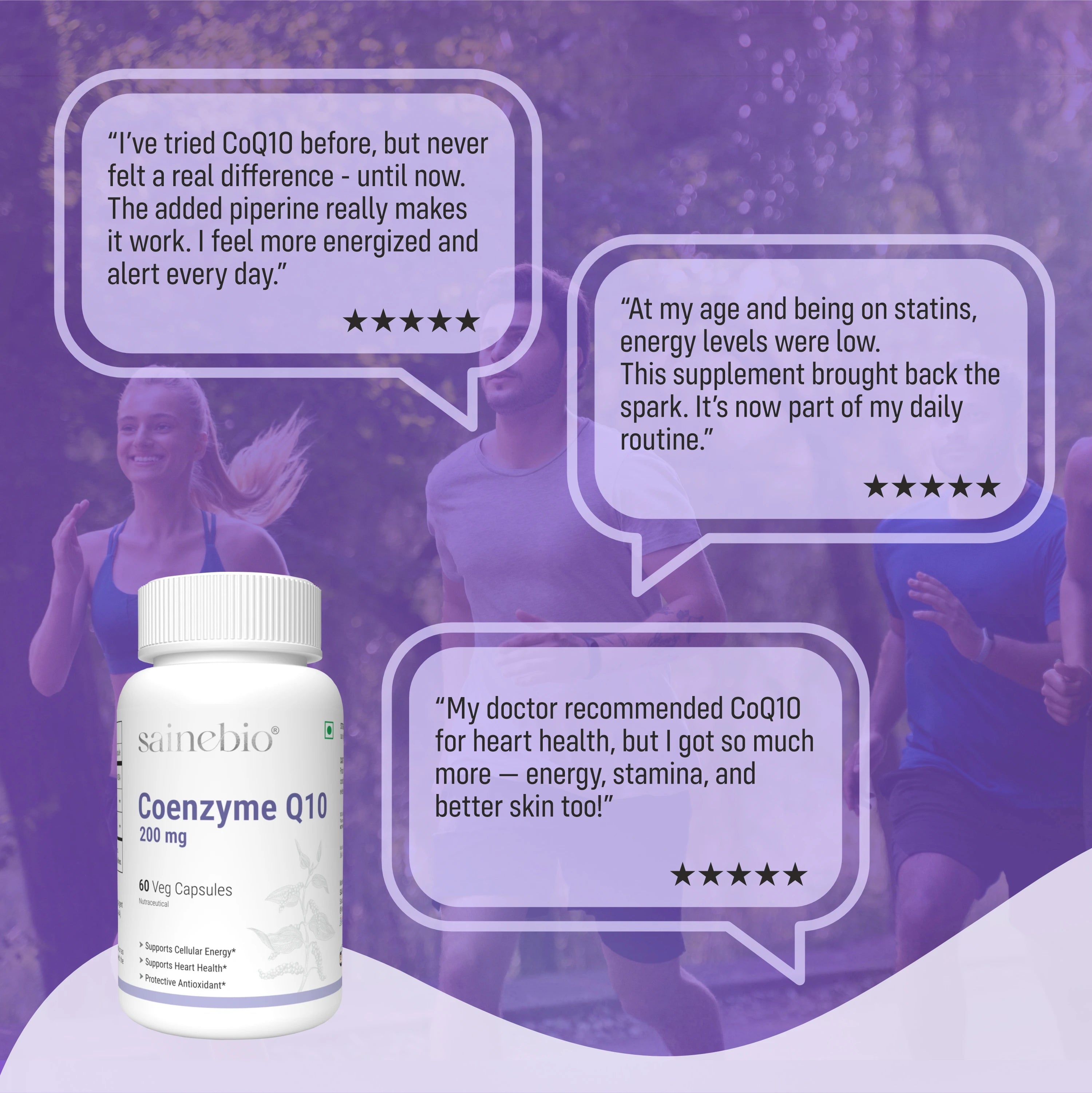 Sainebio Coenzyme Q10 200 mg – High Absorption CoQ10 Supplement – Natural Energy Support – Heart & Cellular Health – 60 Capsules - Pack Of 1