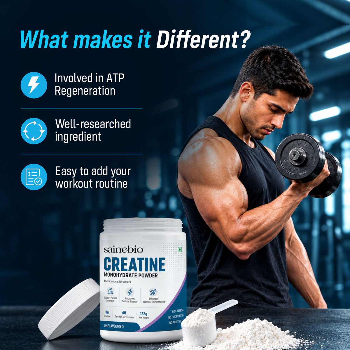 Sainebio Creatine Monohydrate Powder Unflavour