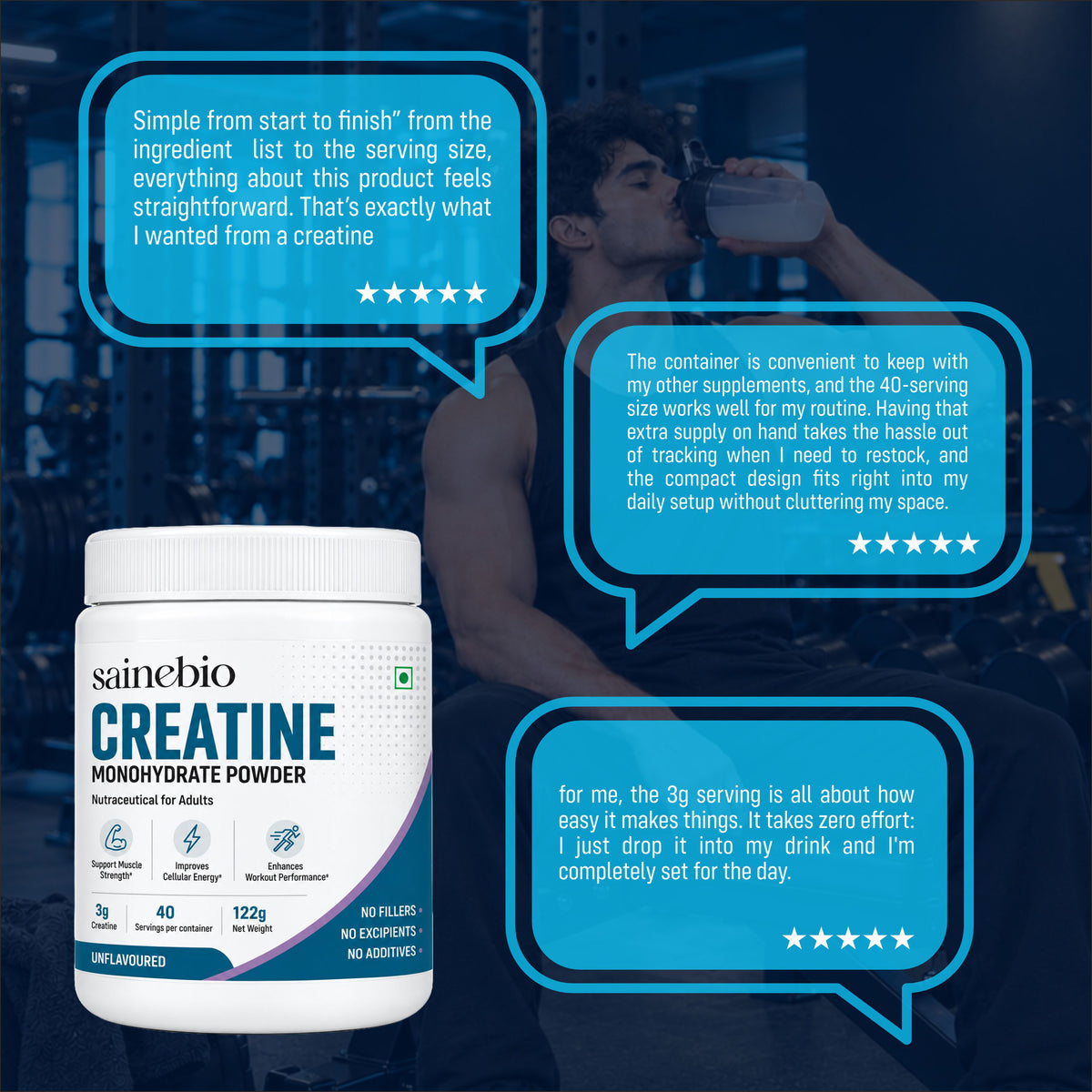 Sainebio Creatine Monohydrate Powder Unflavour