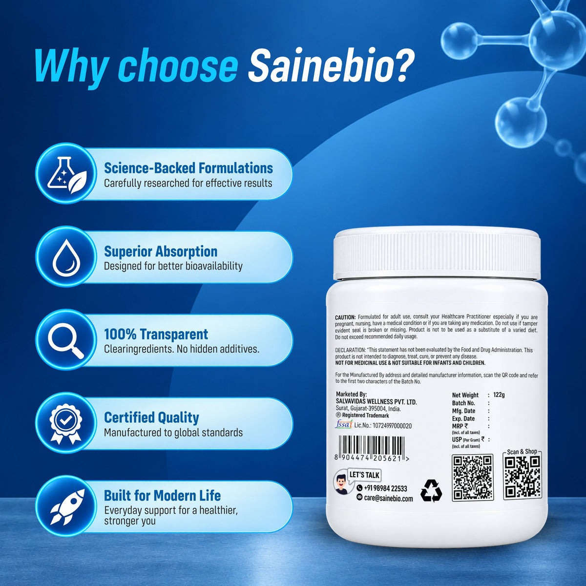Sainebio Creatine Monohydrate Powder Unflavour