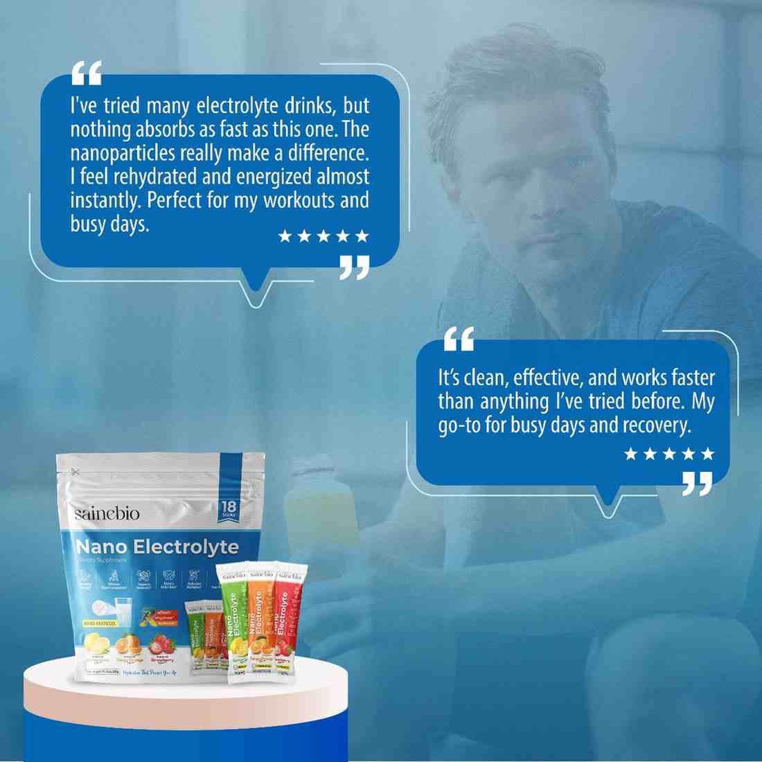 Sainebio Nano Electrolyte Powder Mix flavor | 18 Sachets| Potassium, Vitamin C, B-Complex | Hydration, Energy, Recovery & Immunity Support (6 Sachet, Strawberry, 6 Sachet Tangy oragne, 6 Sachet Lemon Lime)