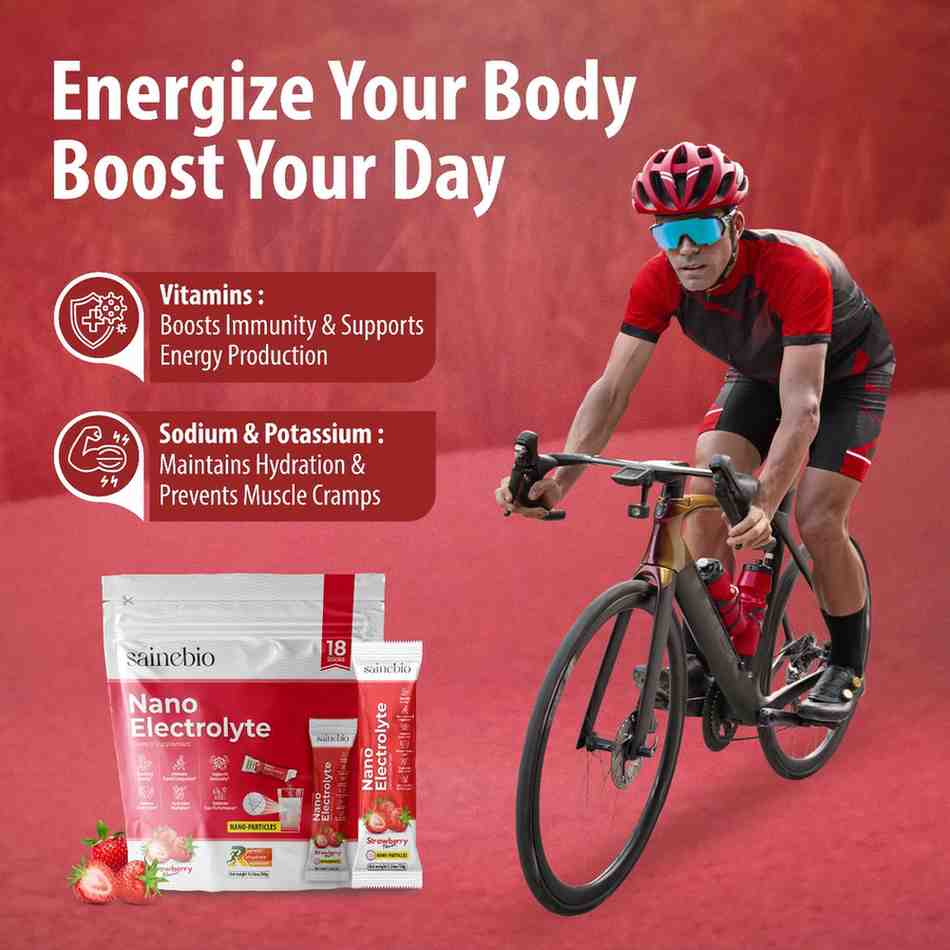 Sainebio Nano Electrolyte Powder | 18 Sachets | Potassium, Vitamin C, B-Complex | Hydration, Energy, Recovery & Immunity Support (18 Sachet, Strawberry)