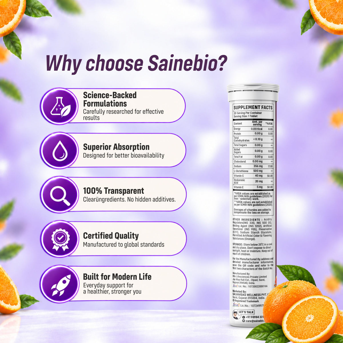 Sainebio L-Glutathione Effervescent 20 Tablets
