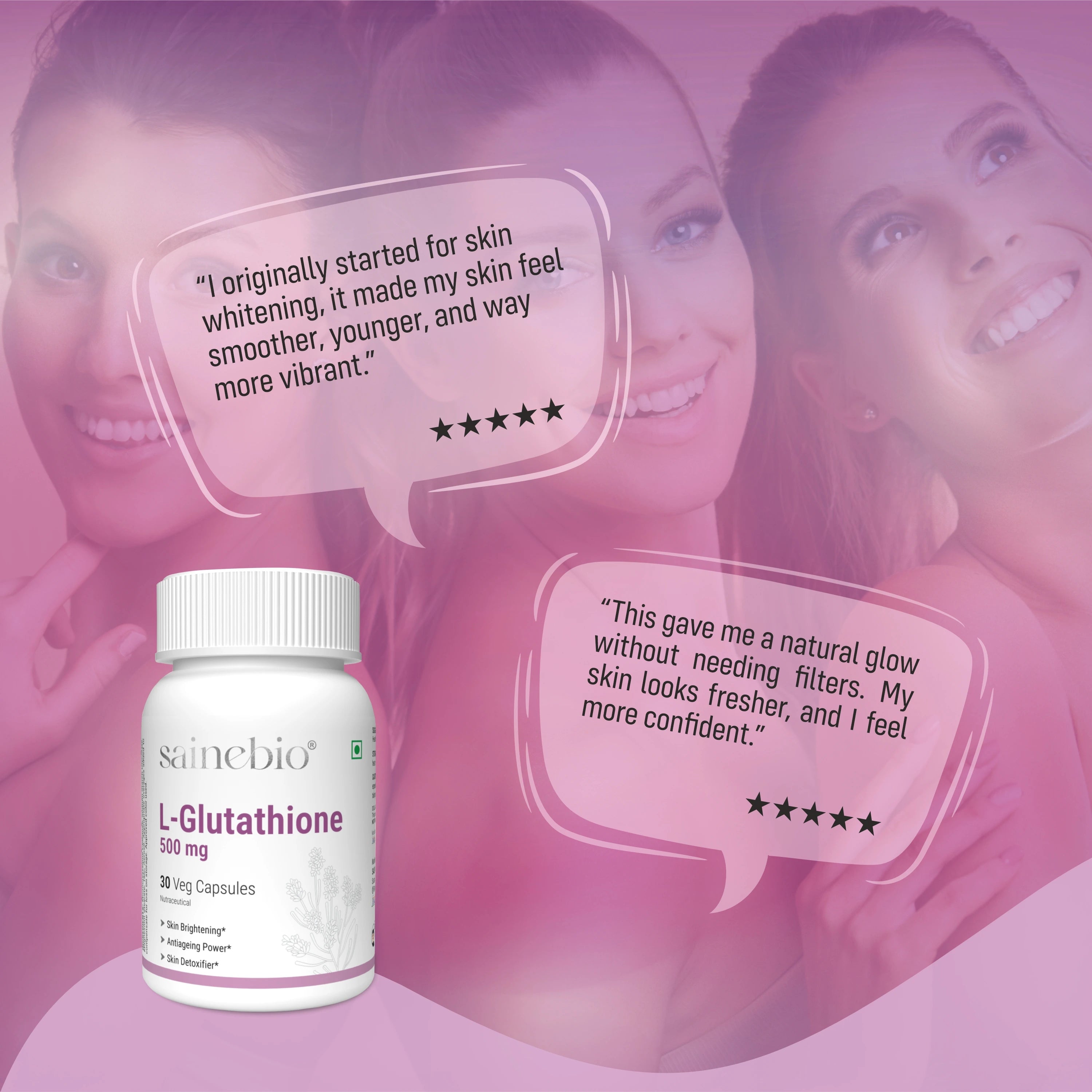 Sainebio L-Glutathione 500 mg – Antioxidant Complex with Vitamin C, E, Alpha Lipoic Acid, Grape Seed Extract & Hyaluronic Acid – 30 Capsules – Balanced Daily Supplement – 30 Capsules - Pack Of 1