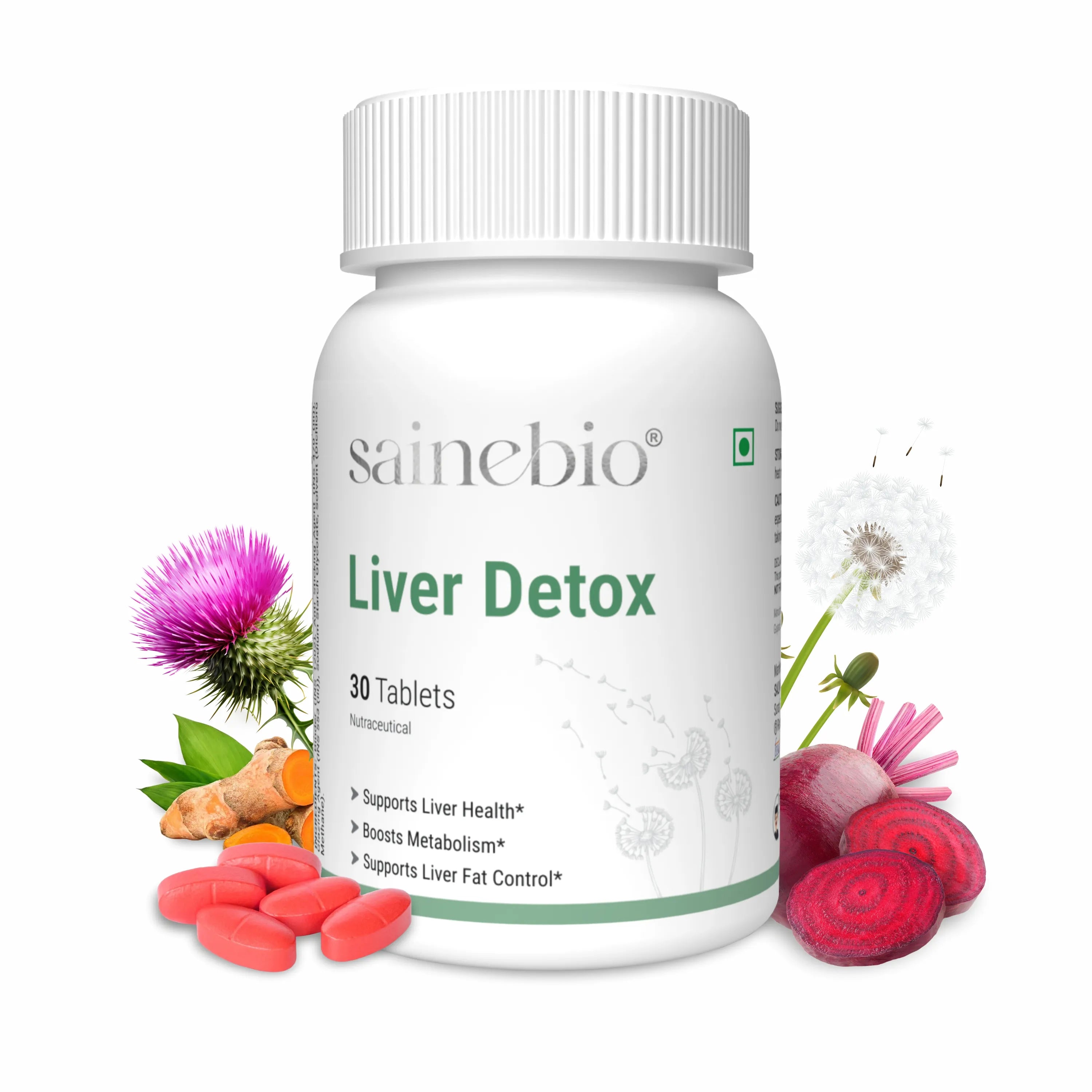 Sainebio Liver Detox Tablets | Supports Fatty Liver & Boosts Energy | With Silymarin, N-Acetyl Cysteine, Dandelion, Beet Root, Vitamin C & B-Complex | Daily Liver Care & Detox | 30 Tablets - Pack of 1