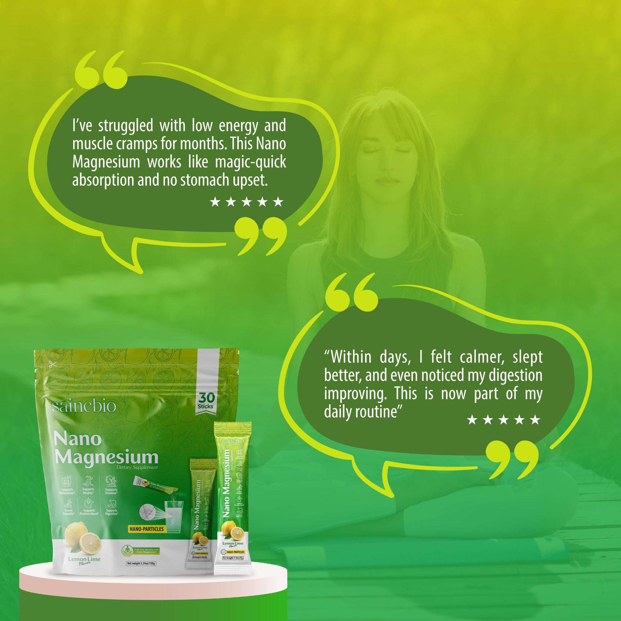 Sainebio Nano Magnesium Powder Lemon Lime Flavour