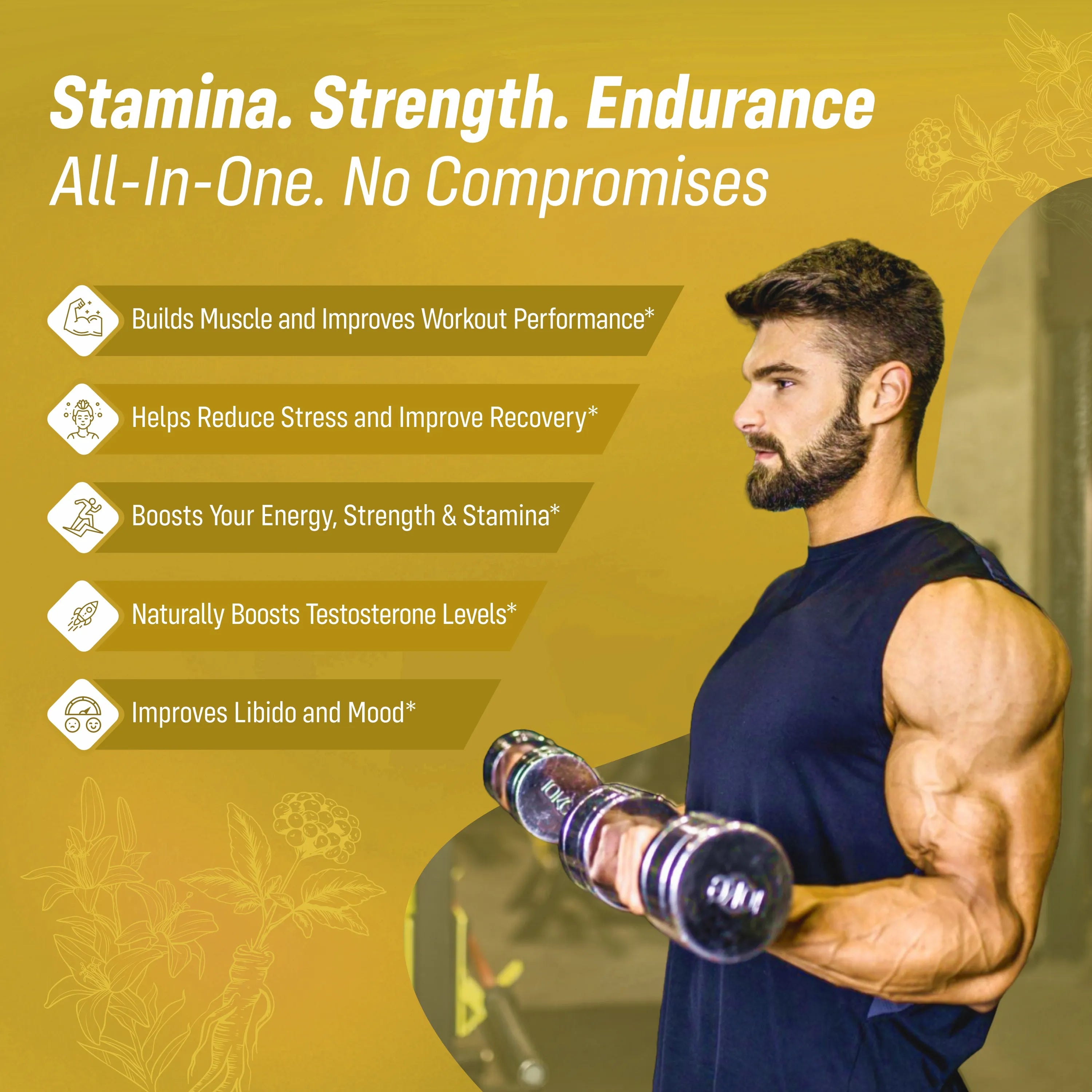 Sainebio Testosterone Booster for Men - 500mg Testoboost Blend with Ashwagandha, Tribulus, Fenugreek, L-Arginine, Ginseng - Natural Muscle Growth, Stamina & Vitality Support | 30 Capsules - Pack Of 1
