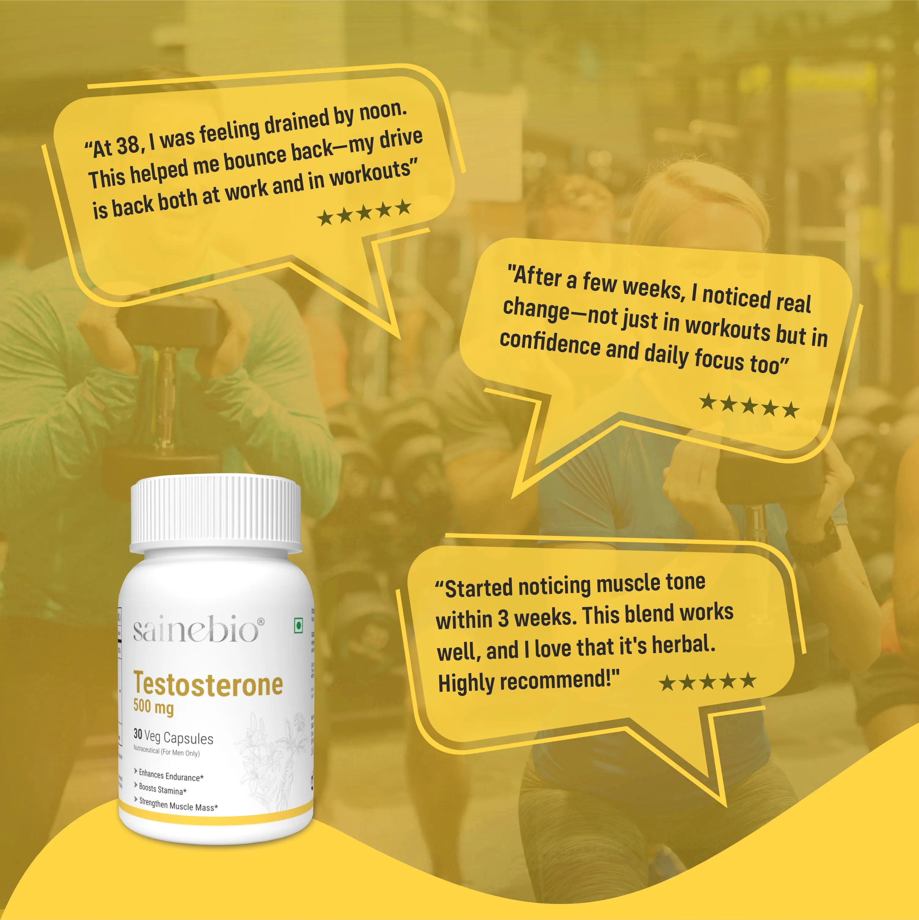 Sainebio Testosterone Booster for Men - 500mg Testoboost Blend with Ashwagandha, Tribulus, Fenugreek, L-Arginine, Ginseng - Natural Muscle Growth, Stamina & Vitality Support | 30 Capsules - Pack Of 1