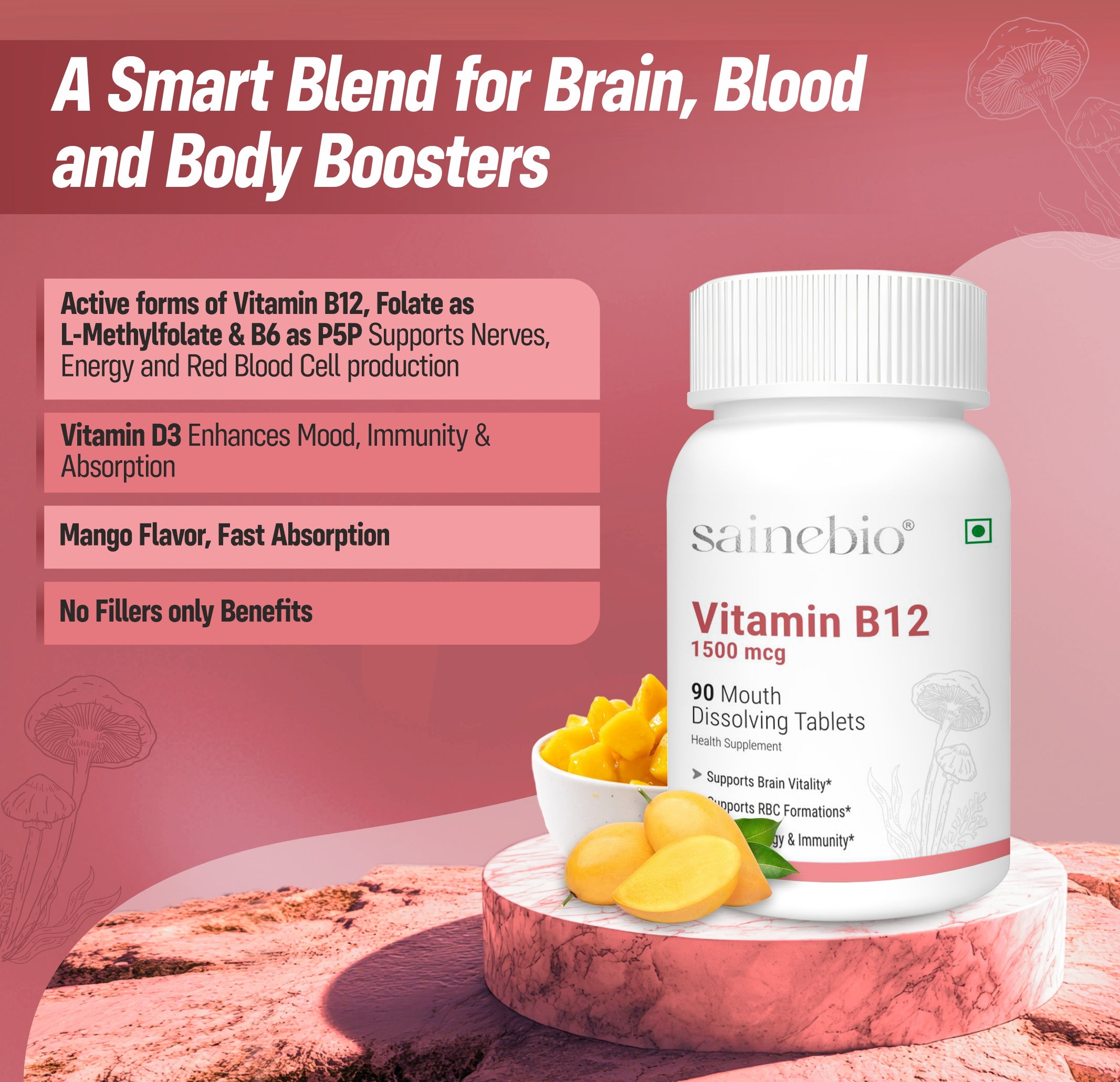 Sainebio Vitamin B12 1500 mcg Tablets – Energy & Supports Focus