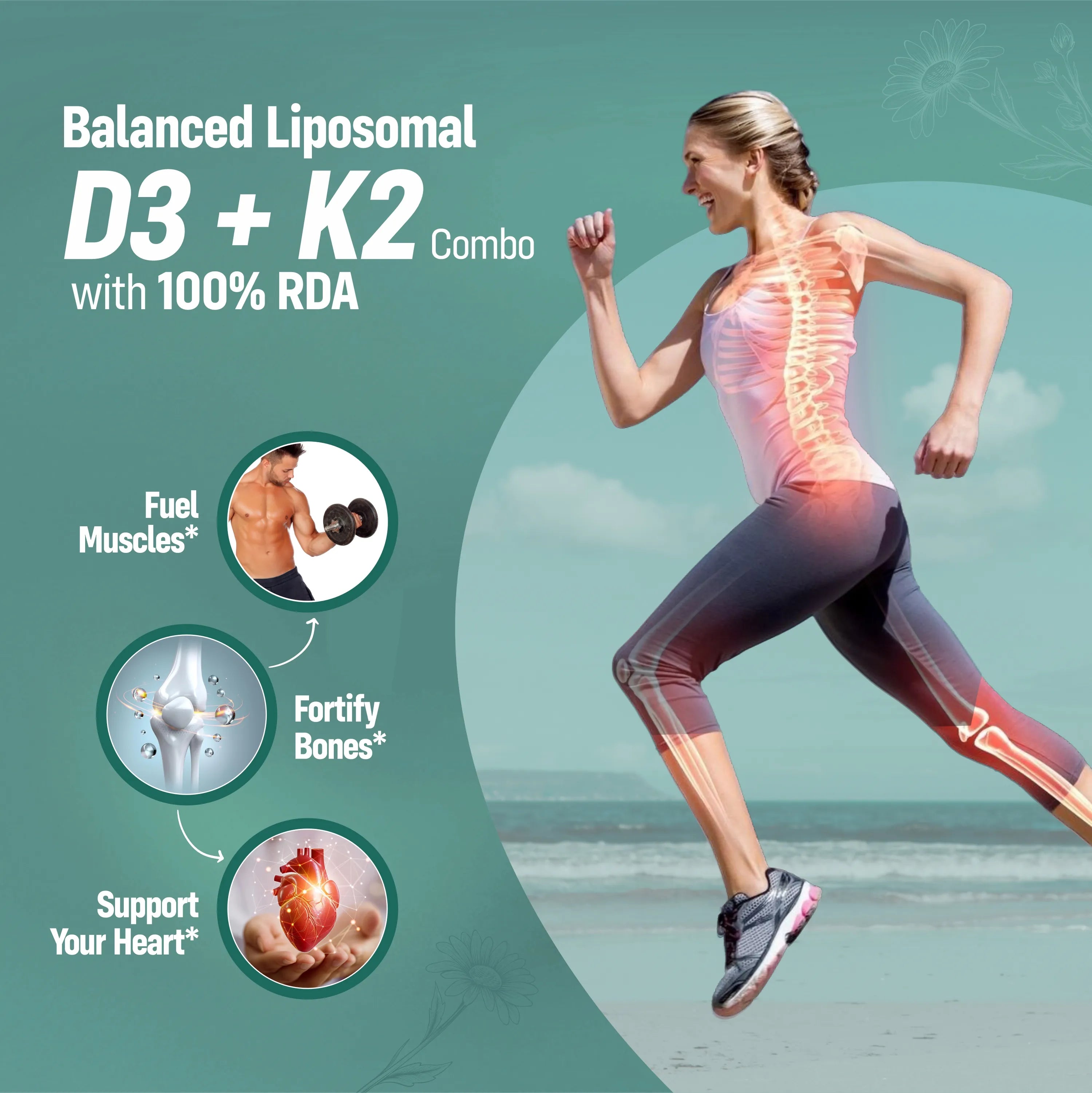 Sainebio Liposomal Vitamin D3 + K2 Softgels – 600 IU D3 & 55 mcg K2 – High Absorption Formula – Supports Bone, Heart & Immune Health – 125 mcg D3 + 100 mcg K2 Active Ingredients – 60 Softgel - Pack Of 1