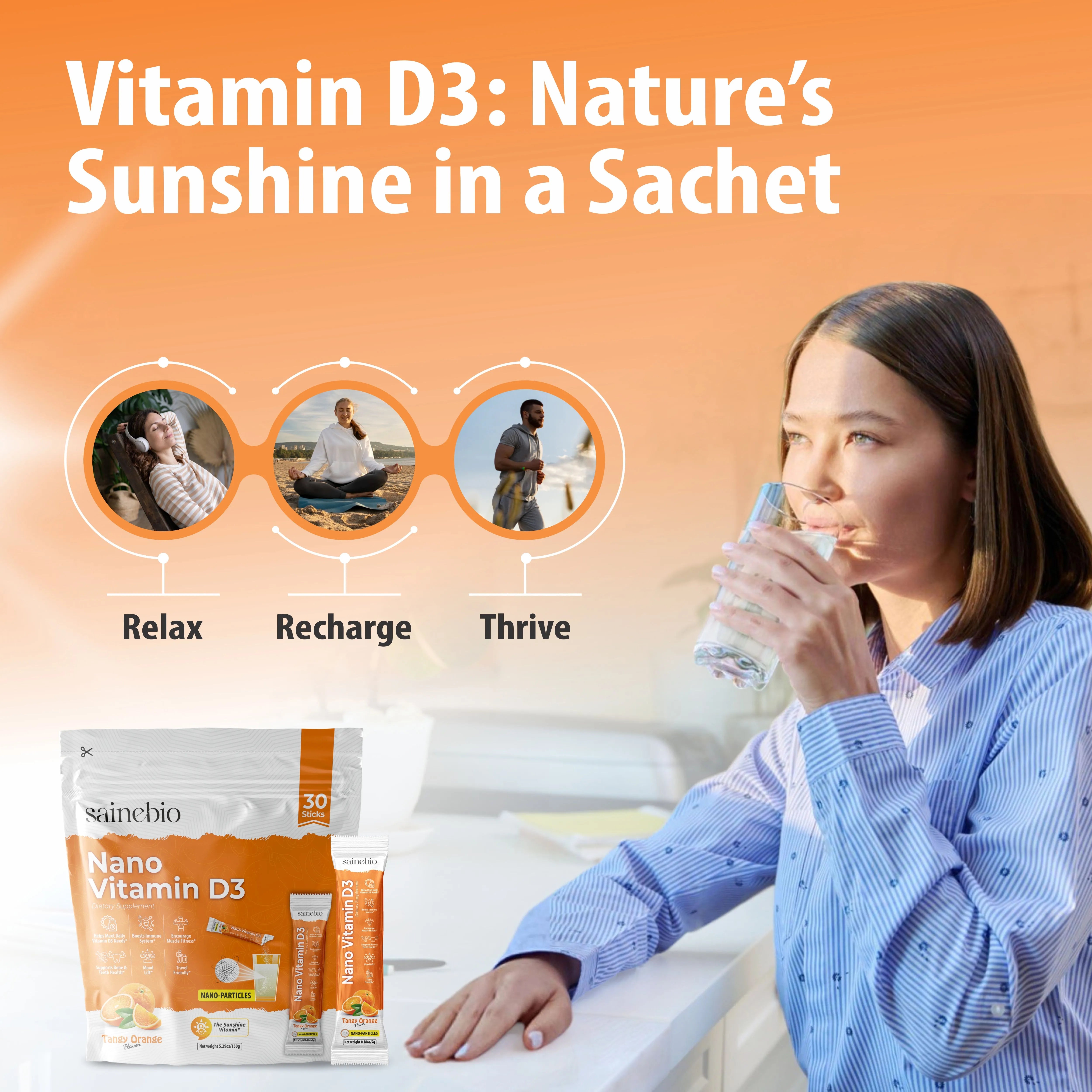 Sainebio Nano Vitamin D3 Powder Tangy Orange Flavour